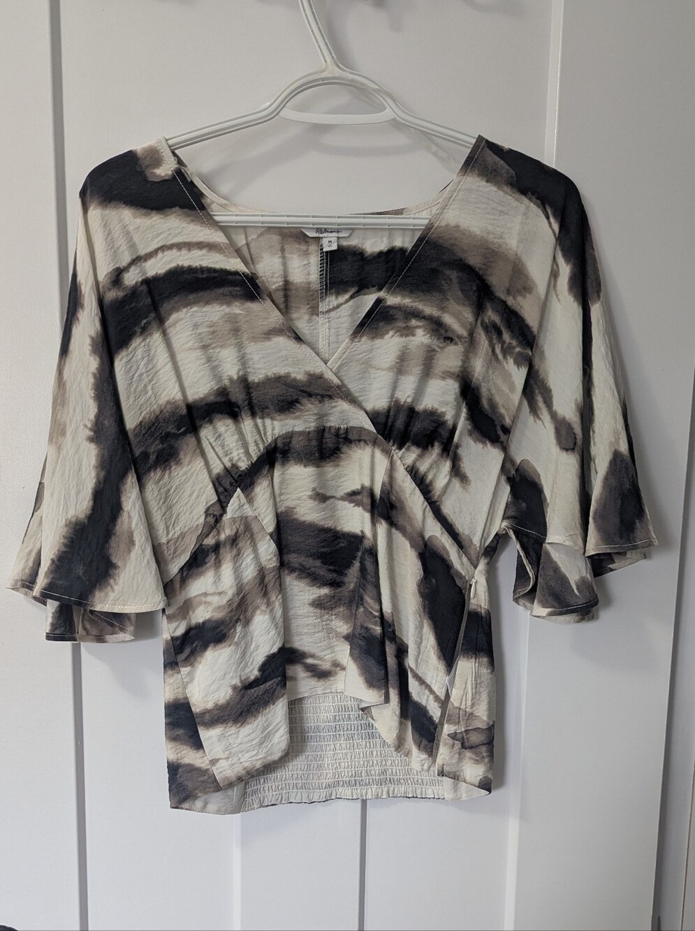 Reitmans Black, White, Cream Tie-Dye Wrap Blouse